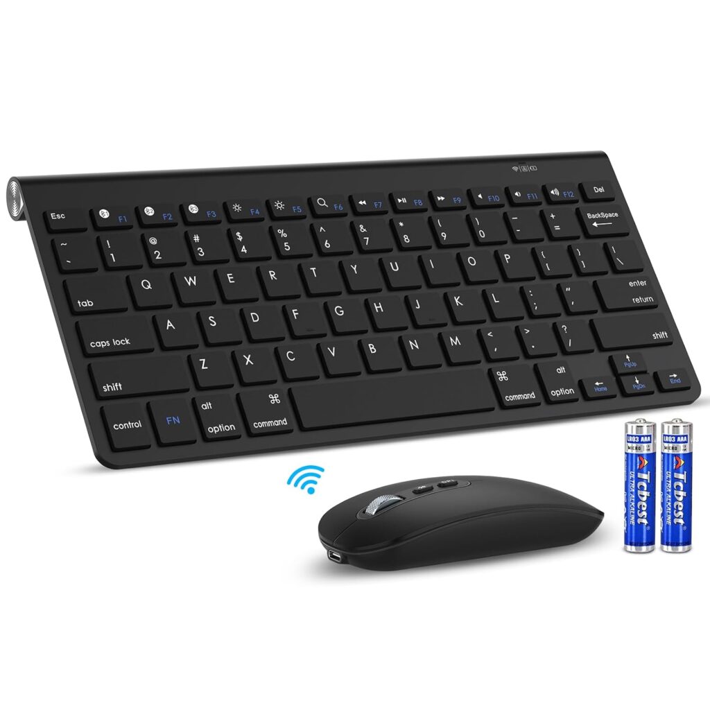 cimetech Bluetooth Mini Keyboard and Mouse, Slim Portable Ergonomic Wireless Keyboard and Rechargeable Mouse Compatible with iPad, Tablet, Laptop, PC - Black