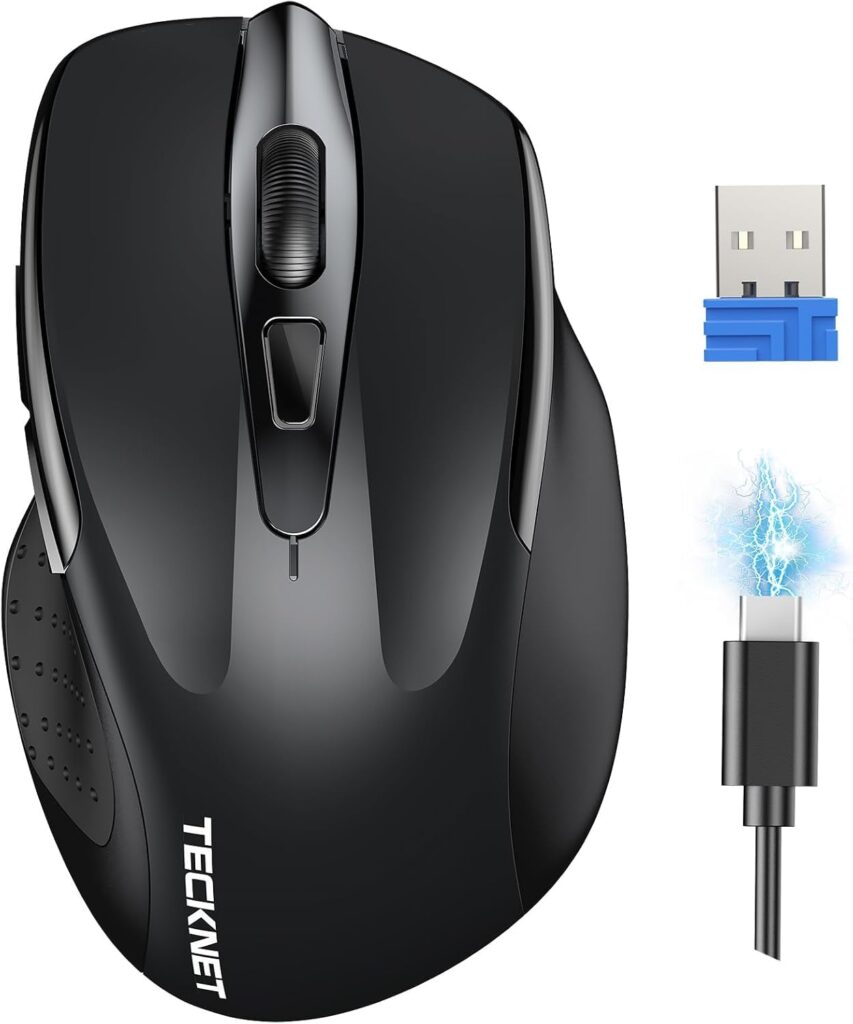 Tecknet M003 2.4G Ergonomic Wireless Mobile Optical Mouse with USB Nano Receiver (Black)