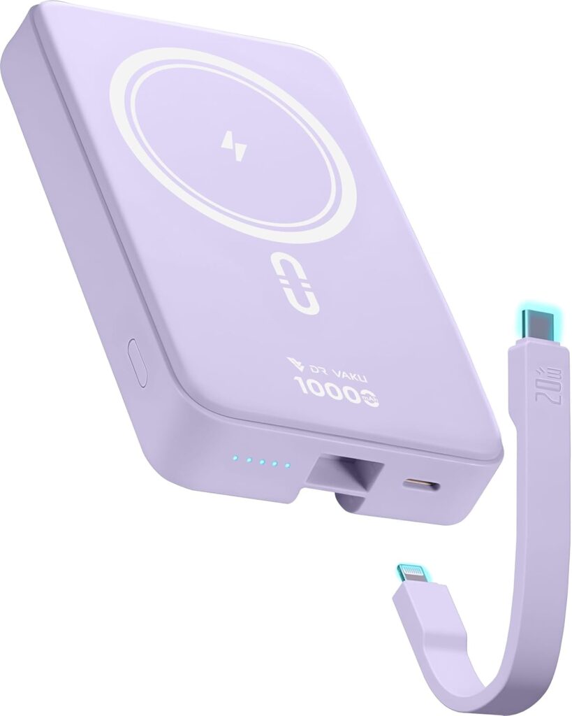 DR VAKU® 10000mAh Magnetic Wireless Power Bank for iPhone 16/15/14/13 Series iWatch & Airpods 15w Magsafe & 22.5w PD with Lightning Cable Type C Fast Charging (Input & Output) Lithium Polymer Battery