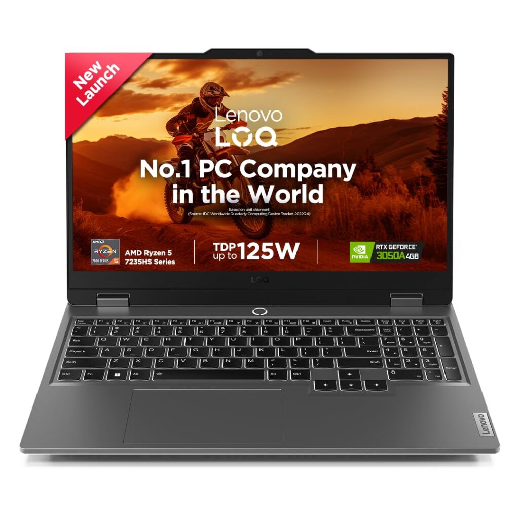 Lenovo LOQ AMD Ryzen 5 7235HS | NVIDIA RTX 3050A 4GB (12GB RAM/512GB SSD/144Hz Refresh Rate/15.6" (39.6cm)/Windows 11/Office Home 2024/3 Mon. Game Pass/Grey/2.4Kg), 83JC00HNIN AI Gaming Laptop
