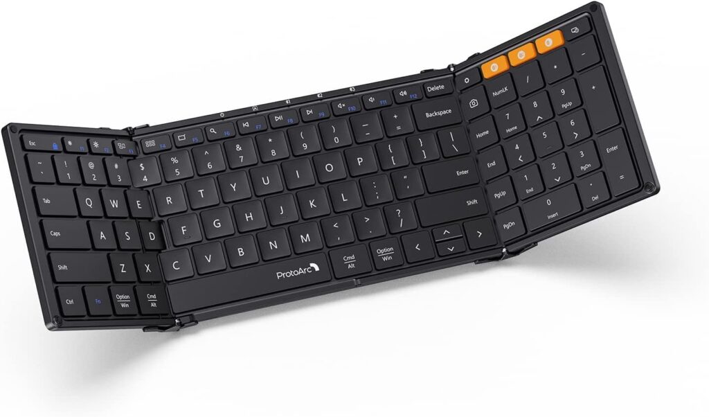 ProtoArc Foldable Bluetooth Keyboard, XK01 Folding Wireless Portable Keyboard with Numeric Keypad, Full-Size Travel Keyboard for Windows iOS Android Tablet Smartphone Laptop PC, Carbon Black