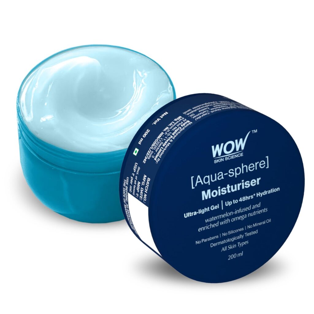 WOW Skin Science Aqua-Sphere Moisturiser | Up to 48Hrs Hydration | Ultra-Light Gel | Deep Moisture Lock | Lightweight & Non-Greasy | For All Skin Types | 200ml