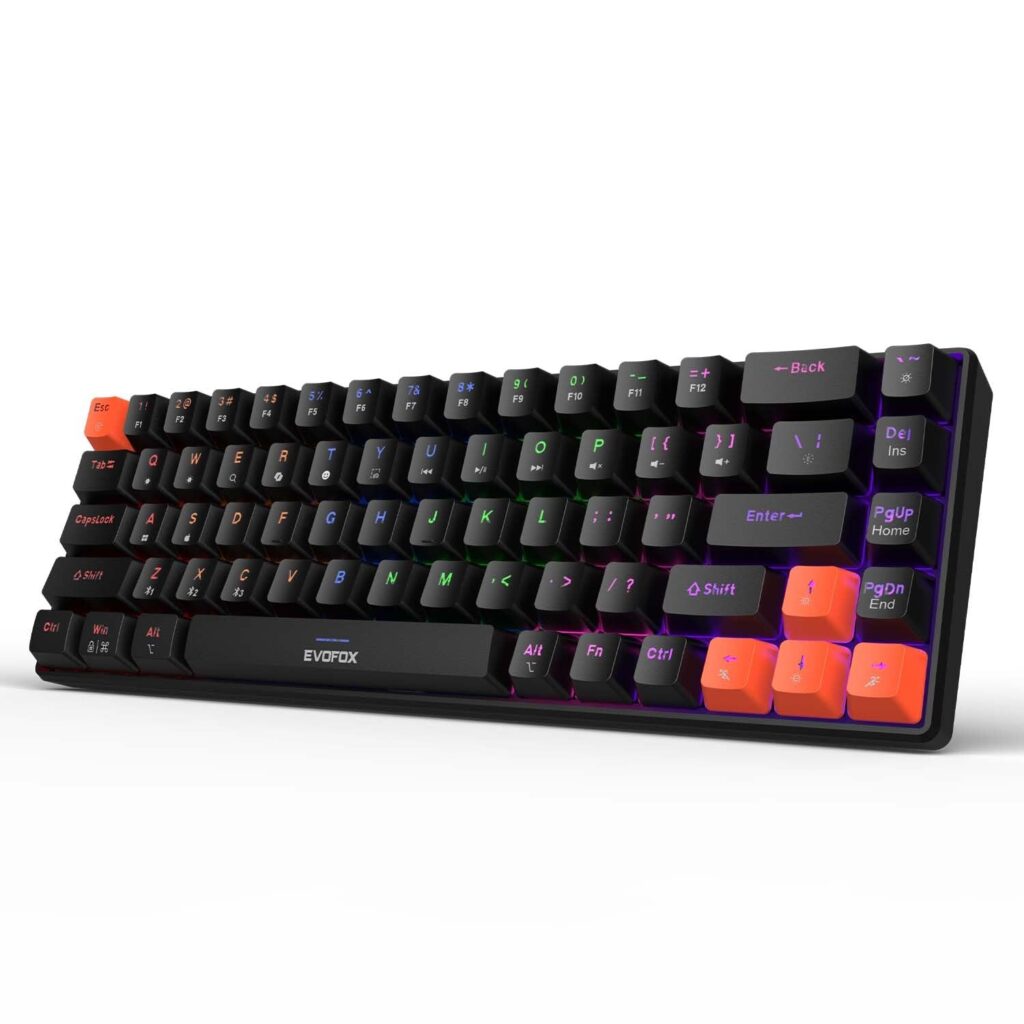 EvoFox Katana S Mini Wireless Mechanical Keyboard | Tri-Mode (3X BT, 2.4GHz & Wired) Connectivity | Hot-Swappable Red Switches | 68-Key Compact | Rainbow Backlight | Rechargeable Battery