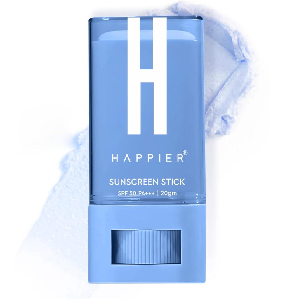 HAPPIER Matte Sunstick SPF 50+ PA+++ with New Gen UV Filters, Lightweight, Quick Absorbing, Non-Greasy, Fast Absorbing, Cooling Sunscreen Stick | Non-Sticky With Dewy Finish & Water Resistant Sunscreen Broad Spectrum PA+++ | Sunscreen For Men & Women | Sunscreen Stick for All Skin Types - 20gm