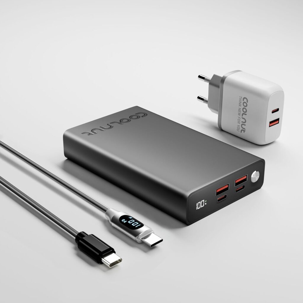 Coolnut Premium Compact Laptop 100 watt Power Bank 74Wh(20000mah) Fast PD Input/Output, C-C Cable & 5 Years Warranty, for All Brands of Laptops, Mobiles- Black