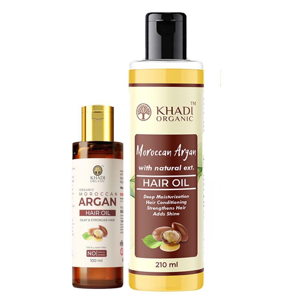 Khadi Organic Moroccan Argan Hair Oil 210ml with Argan, Jojoba, Rosemary & Castor Oil to Strengthen Dull & Dry Hair | Paraben & Sulphate Free | Vegan With Agran Oil 120ML