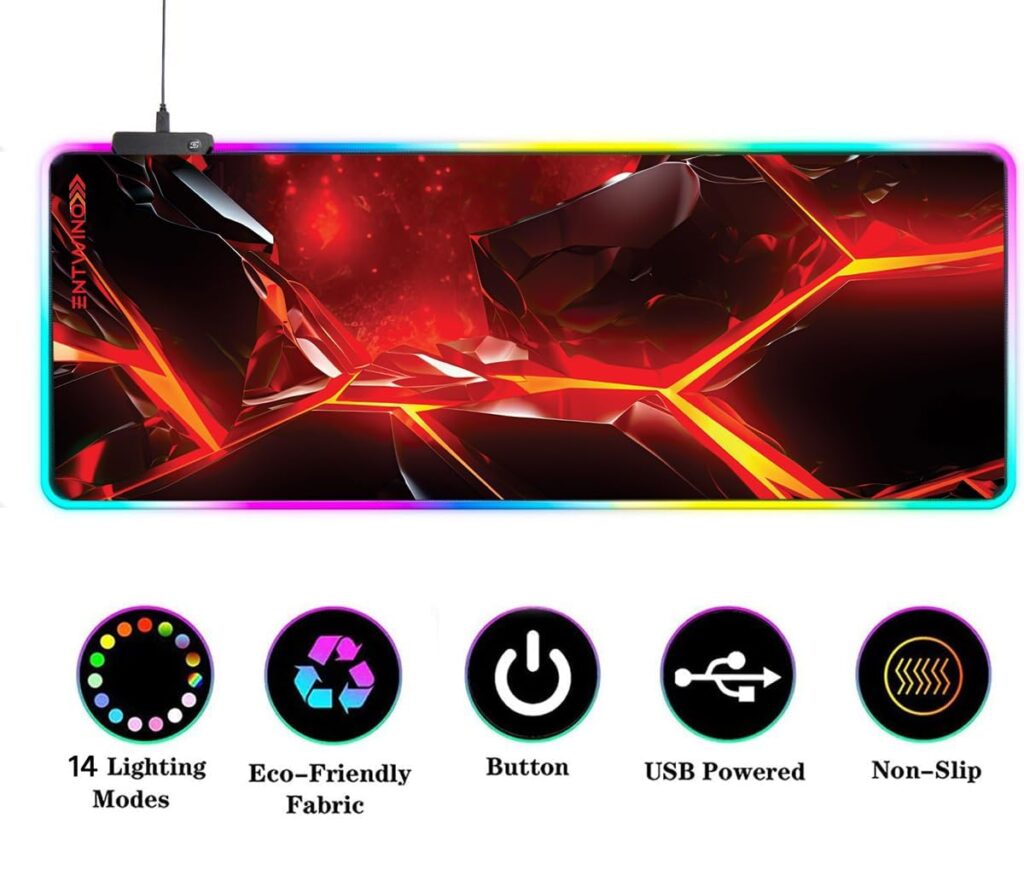 ENTWINO RGB Gaming Mouse Pad, Keyboard Pad, 14 Lighting Mode, Laptop Anti Slip Surface Mousepad (Multicolor)