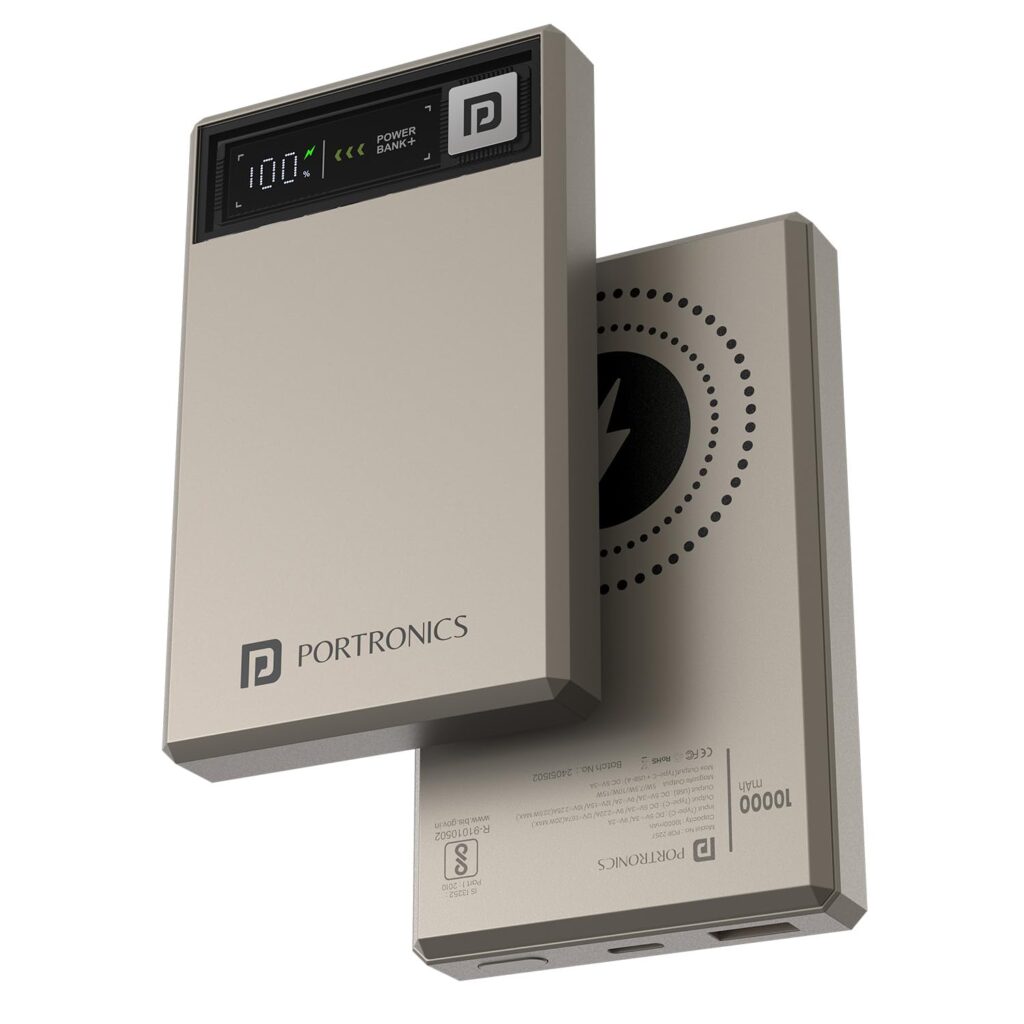 Portronics Luxcell MagClick 10k 10000 mAh 15W Magnetic Wireless Fast Charging Nano Power Bank Premium Finish, 22.5 Wired Output Compatible with iPhone 12 & Above,Type C Smartphones,Tablets(Beige)