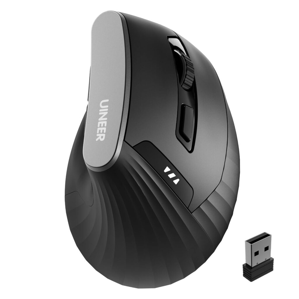 Vertical Mouse Wireless, 2.4G Ergonomic Mouse with Battery Indicator, 4 Levels DPI, Computer Mouse for Comfort and Reduction of Wrist Tension, Ideal for Use at Home, Office (Black)