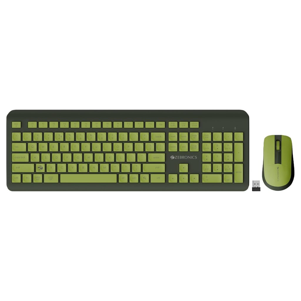 ZEBRONICS Companion 203, 2.4GHz Wireless Keyboard & Mouse Combo, Copilot AI Key, 12 Multimedia Keys, 1600 DPI Mouse, Silent Operation, High Precision Sensor, for Windows & Mac (Avocado)