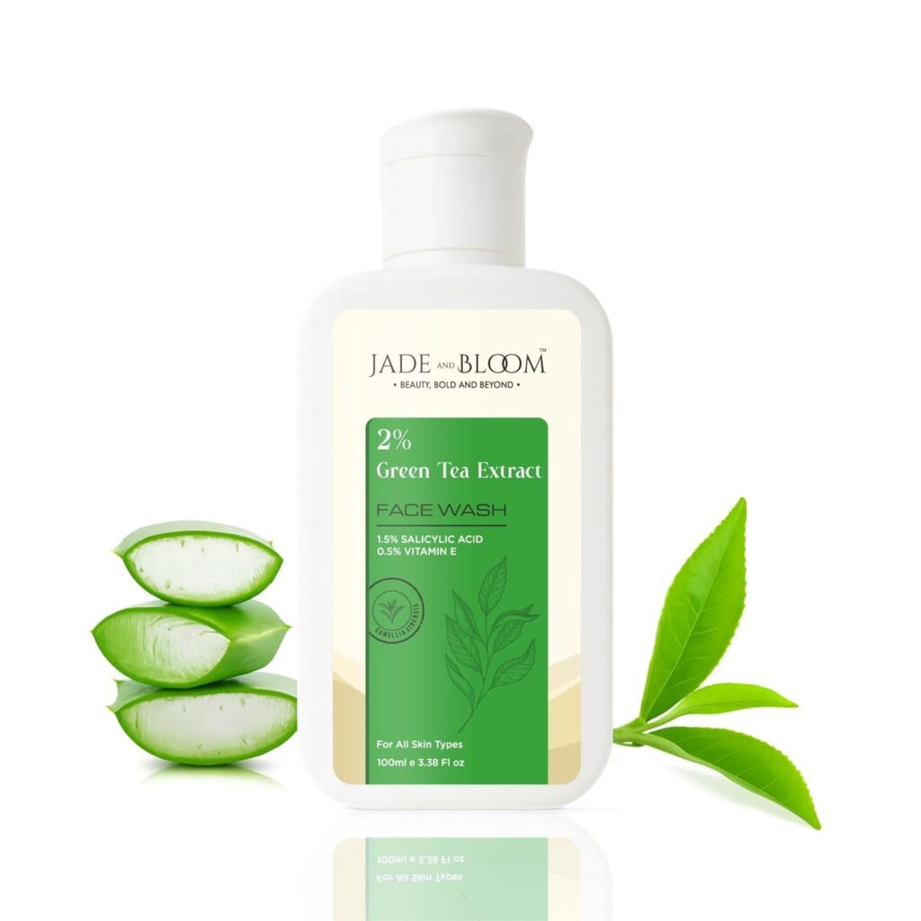 JADE AND BLOOM Face Wash with 2% Green Tea Extract & 1.5% Salicylic Acid | Oil Control, Pore cleaning, Acne Care & Gentle Skin Cleanser (100ml)