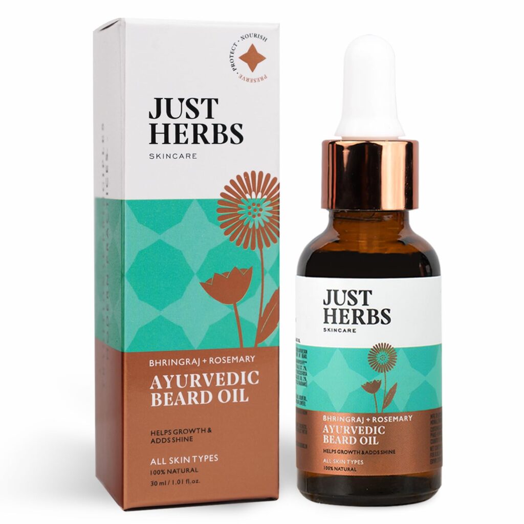 Just Herbs Ayurvedic Beard Oil for Growing Beard Faster with Bhringraj and Rosemary 30 ml