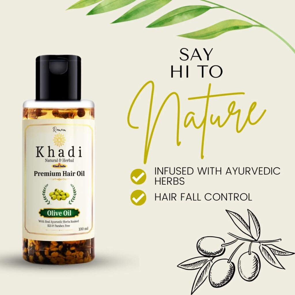 KHADI Premium Olive Hair Oil | Hair Fall Controll and Nourishment | Infused with Ayurvedic Herbs | SLS & Paraben Free