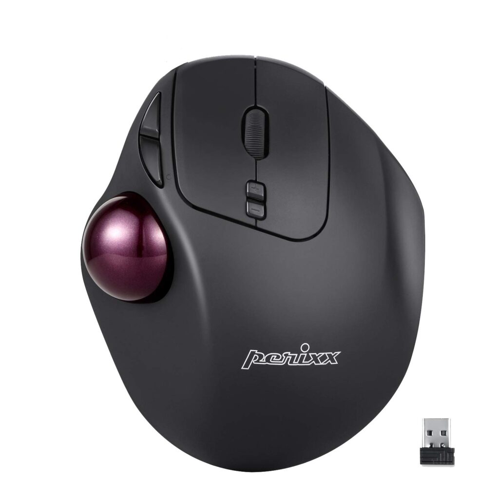 Perixx PERIMICE-717 Wireless Ergonomic Trackball Mouse – 34 mm Thumb Trackball, 5 Programmable Buttons, 400/1000 DPI & 2.4 GHz Nano Receiver – Right-Handed RSI Relief
