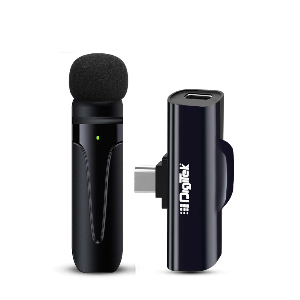 Digitek DWM-001 Wireless Microphone & Receiver with Type C, in-Built Noise Cancellation Mic Suitable for Vlog You Tube Live Streaming Video Recording and More