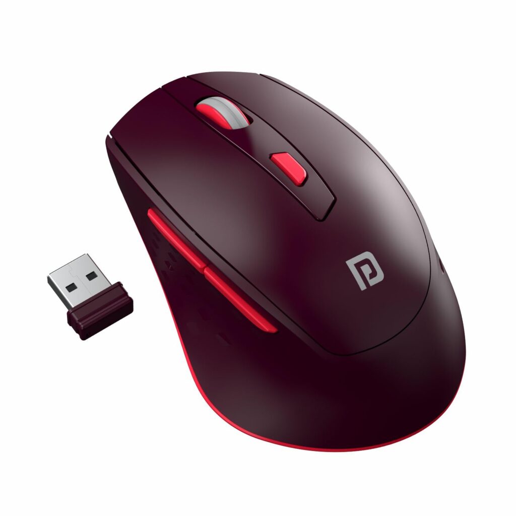 Portronics Toad 32 Wireless Mouse with 6 Buttons, 2.4 GHz Connectivity, 10m Working Range, Ergonomic Design, Adjustable Optical DPI, Auto Power Saving, for Laptop & PC (Red)