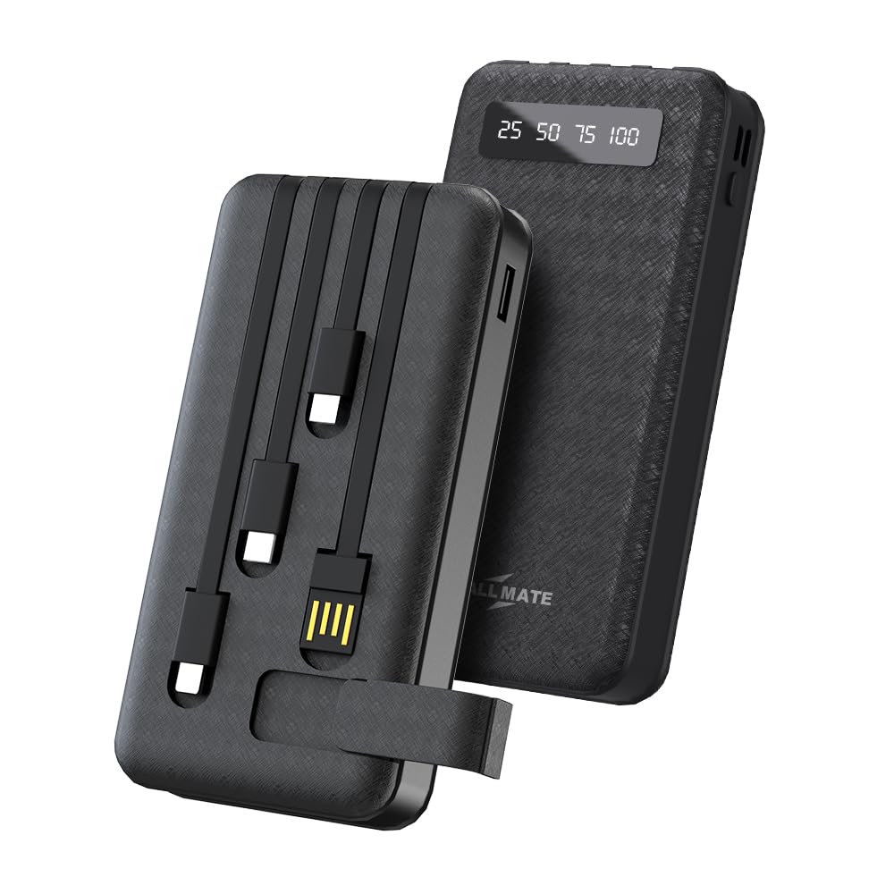 Callmate 20000mAh with Mobile Holder Power Bank, 15W Fast Charging| Buit-in Cables | 4 Output Ports and 3 Input |for iPhone, Smartphones & Other Devices (15 W, Fast Charging) (Black, Lithium Polymer)