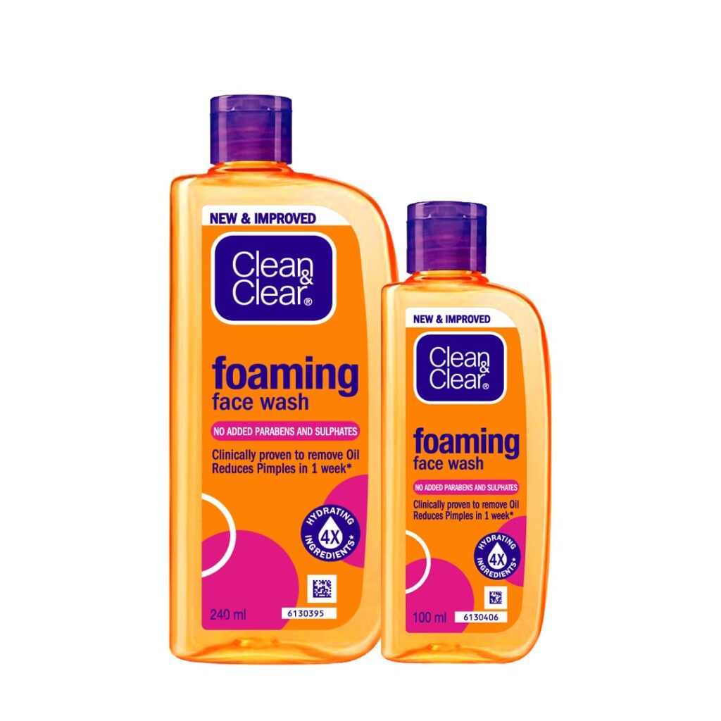 Clean & Clear Foaming face wash for oily skin, removes 99.8% pimple causing germs, Home & travel combo pack offer- Buy 240ml Get 100ml Free