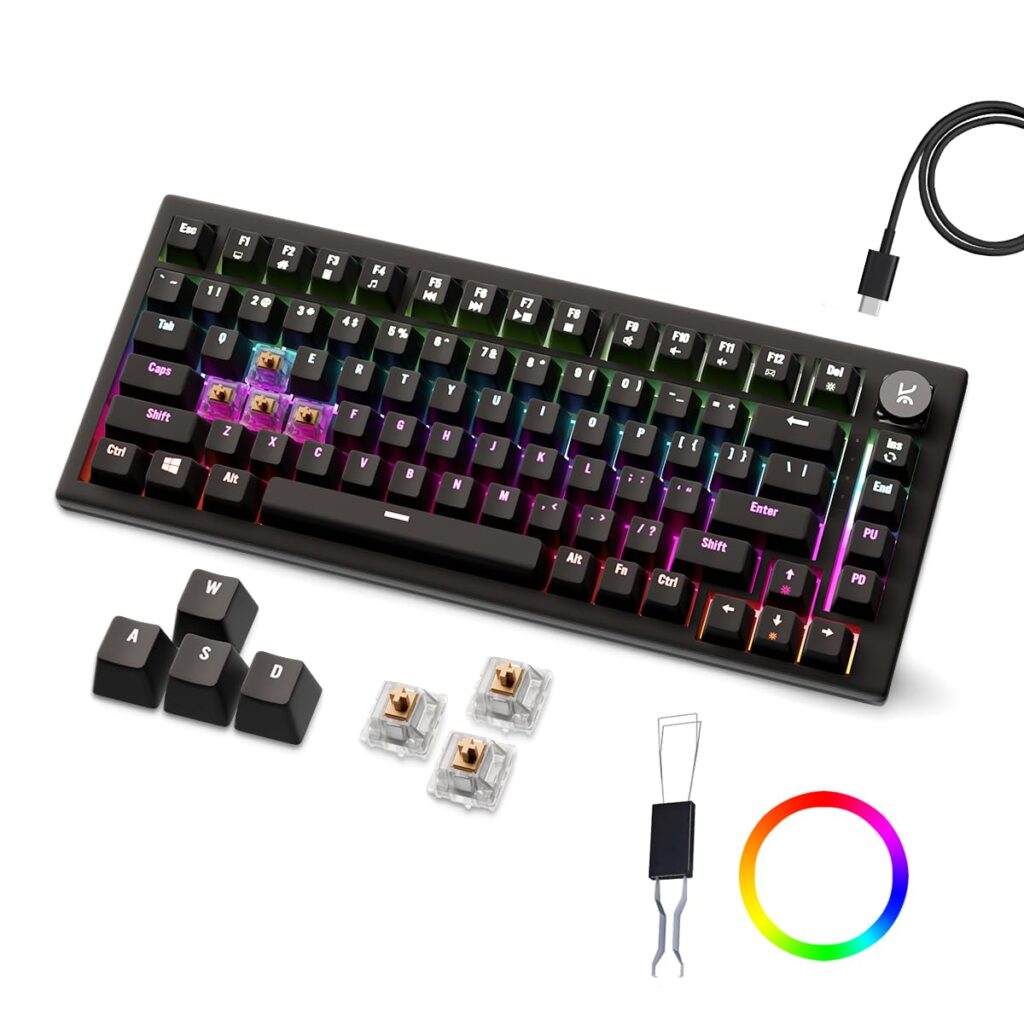 Kreo Hive RGB Anti-ghosting Gaming Keyboard | Wired Mechanical Keyboard with RGB Backlight | 5 Pin Hot-Swap | Detachable USB C Cable (Brown Switch, All Black)