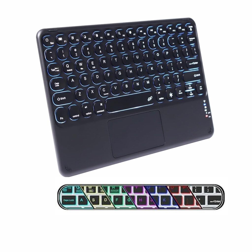 Sunffice Bluetooth Keyboard with Touchpad, 10 inch Ultra Silm 7 Colors RGB Backlit Wireless Keyboard Universal Rechargeable Portable Keypad with Trackpad for iPad iOS Android Windows Laptops PC(Black)