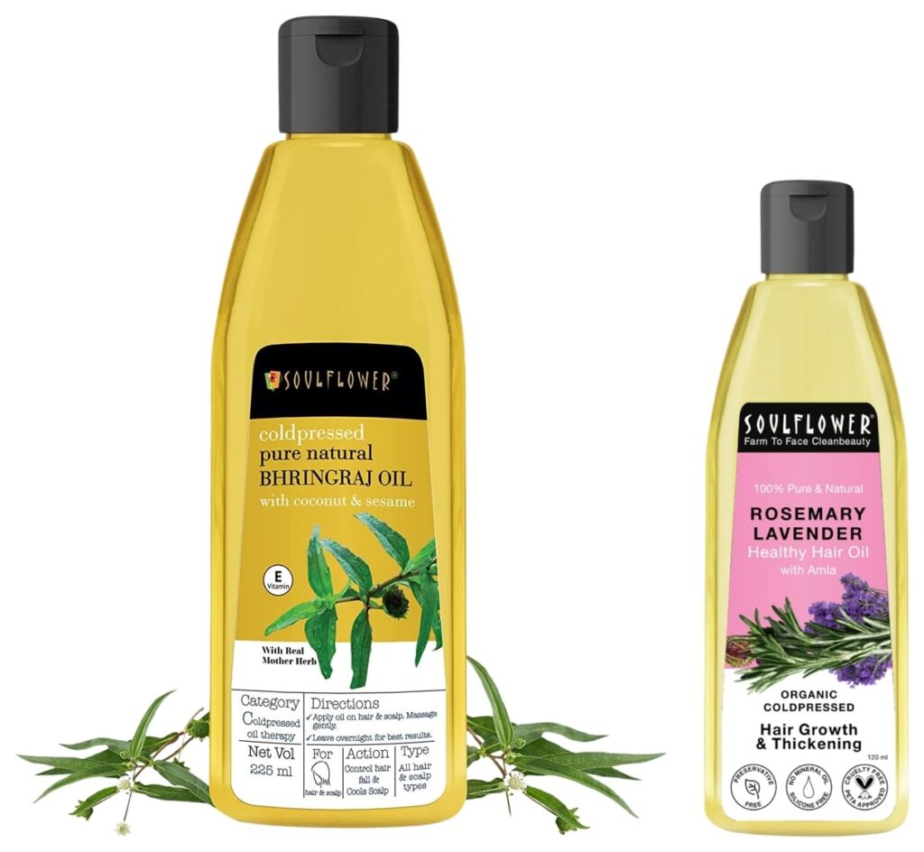 Soulflower Cold-Pressed Bhringraj Oil-Pure & Natural Rosemary Lavender Hair Oil For Healthy Hair, Scalp Nourishment, Hair Growth - 100% Pure & Natural Undiluted Cold Pressed Oil, 120Ml