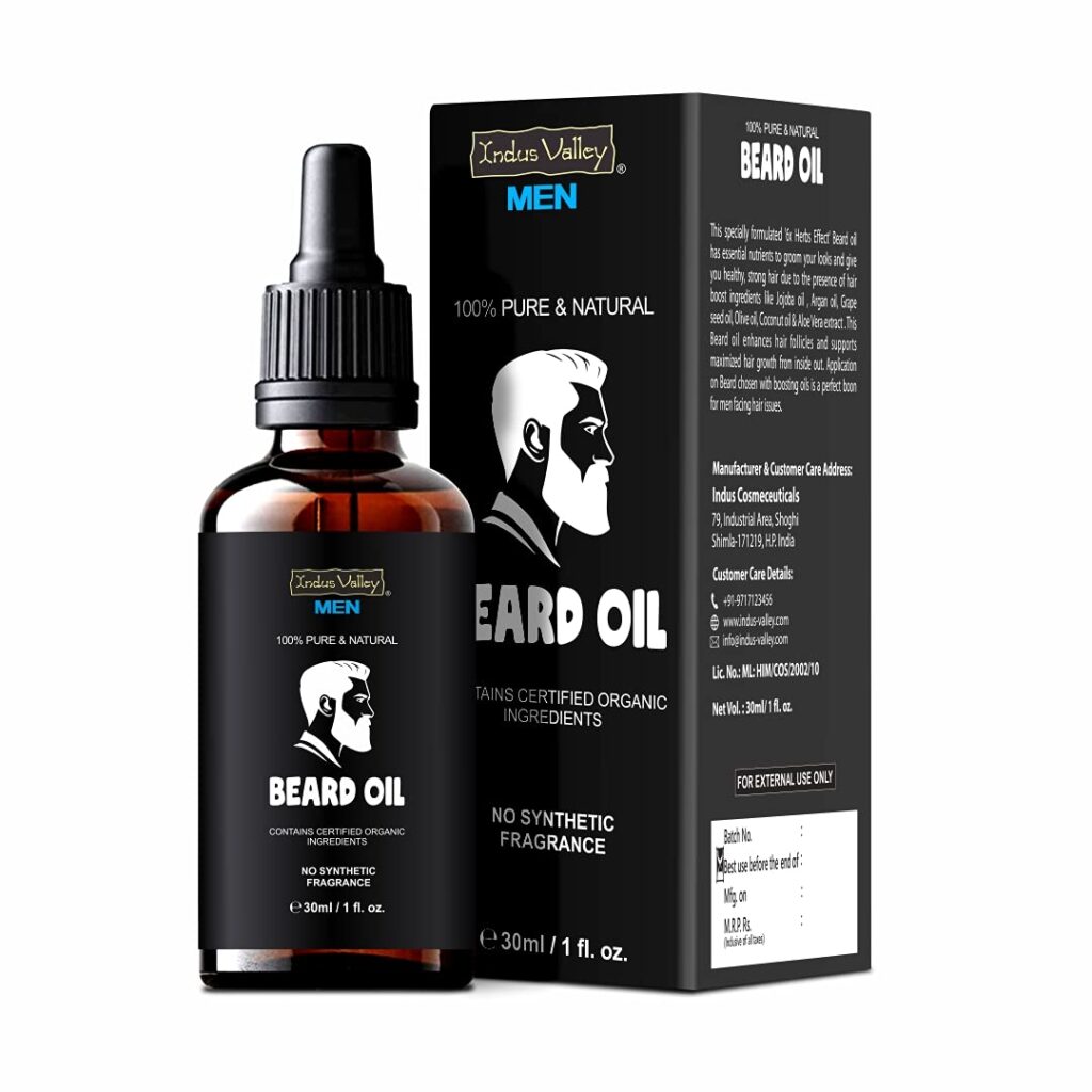 INDUS VALLEY men 100% Pure and Natural Beard Oil, Contains Certified Organic Ingredients - (30ml)