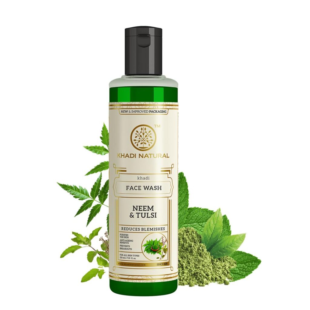 Khadi Natural Neem & Tulsi Face Wash | Acne & Oil Control | Purifies Skin, Prevents Breakouts | No Parabens | For all skin types | 210 ml