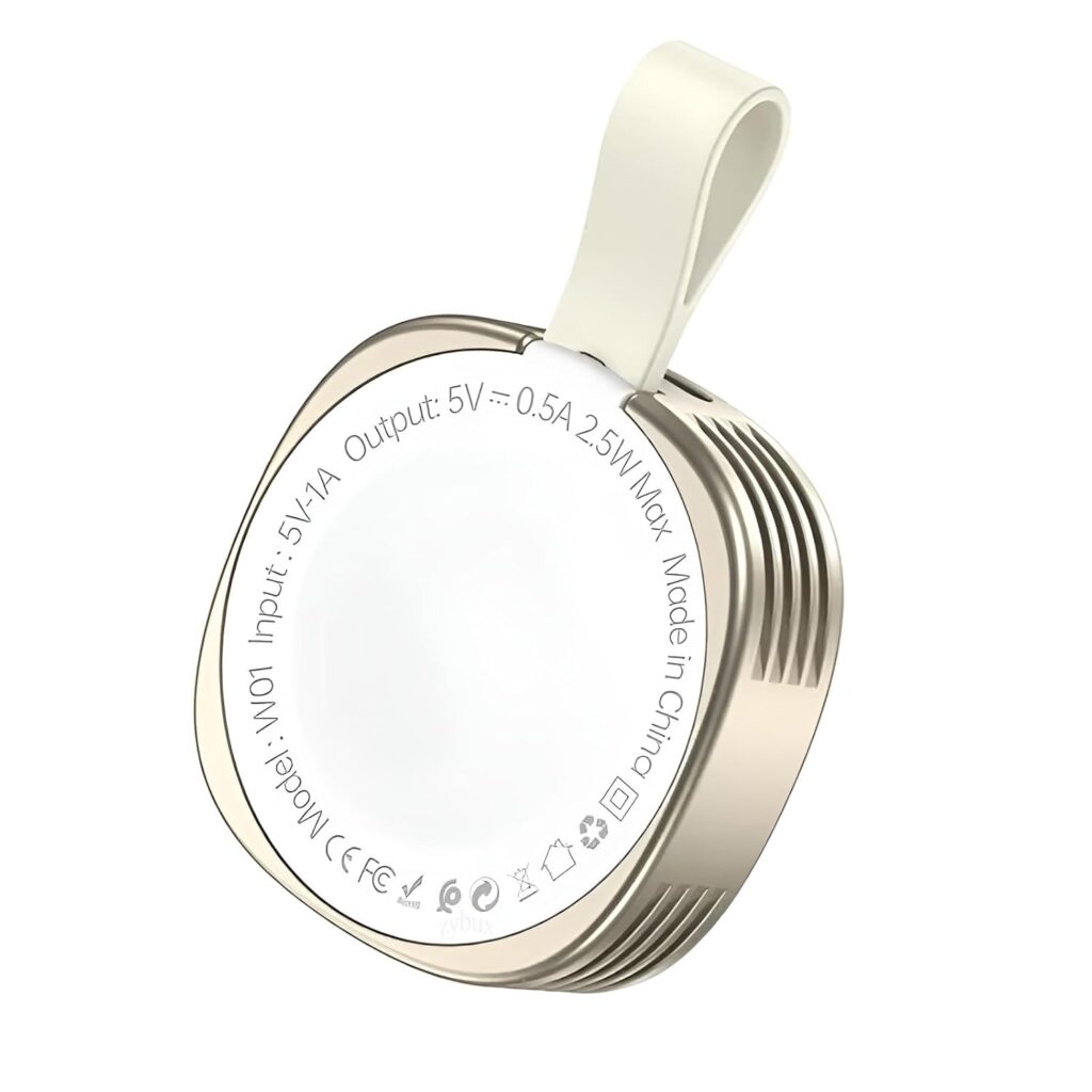 Zybux 2.5W Magnetic Wireless Fast Charger for Apple Watch Ultra 2, Series 10/9/8/7/6/SE/SE2/5/4/3/2, Portable Type C & Lightning iWatch Charging Dock Compatible with iPhone Power Adapter, White-Gold