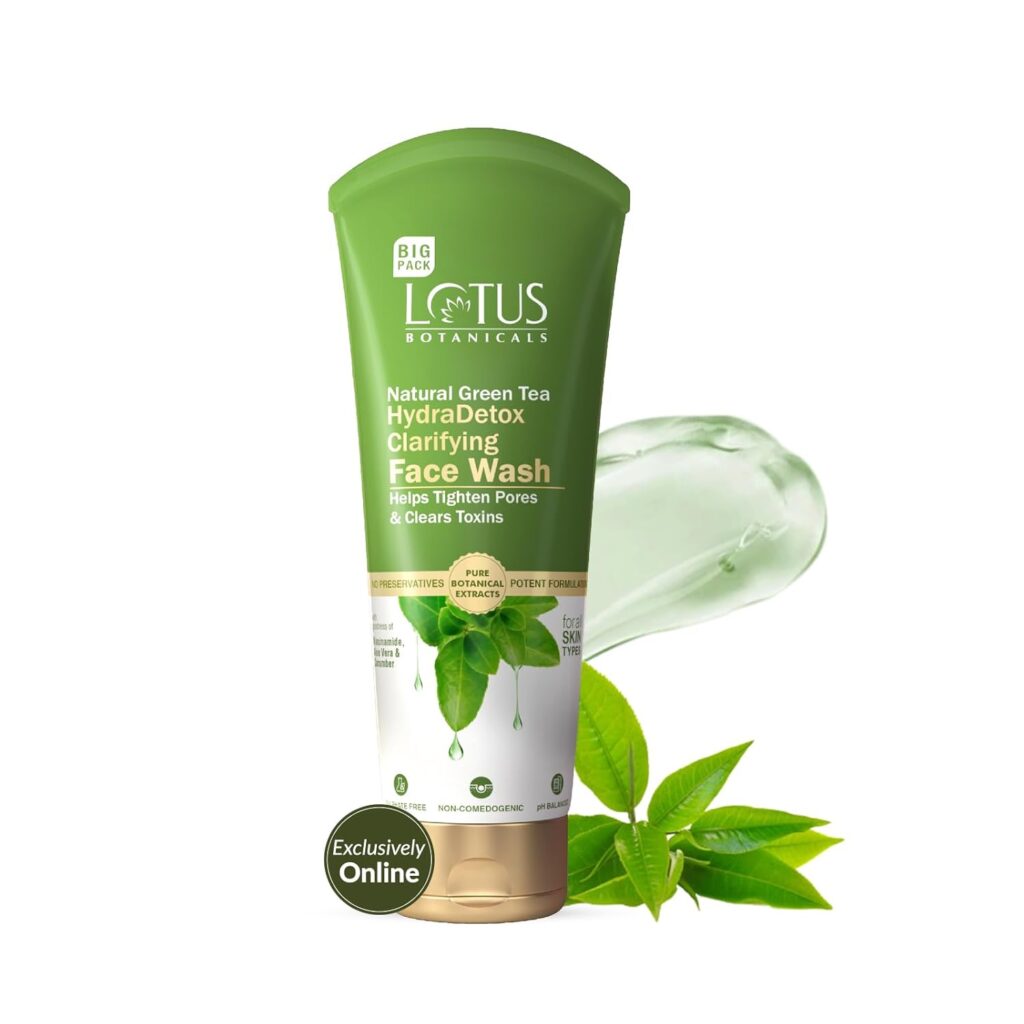 Lotus Botanicals Natural Green Tea HydraDetox Clarifying Face Wash with Niacinamide | Boosts Glow & Brightens Skin | Fights Acne and Pimples | Tightens Pores & Clears Toxins | Preservative Free | For All Skin Types | 125g