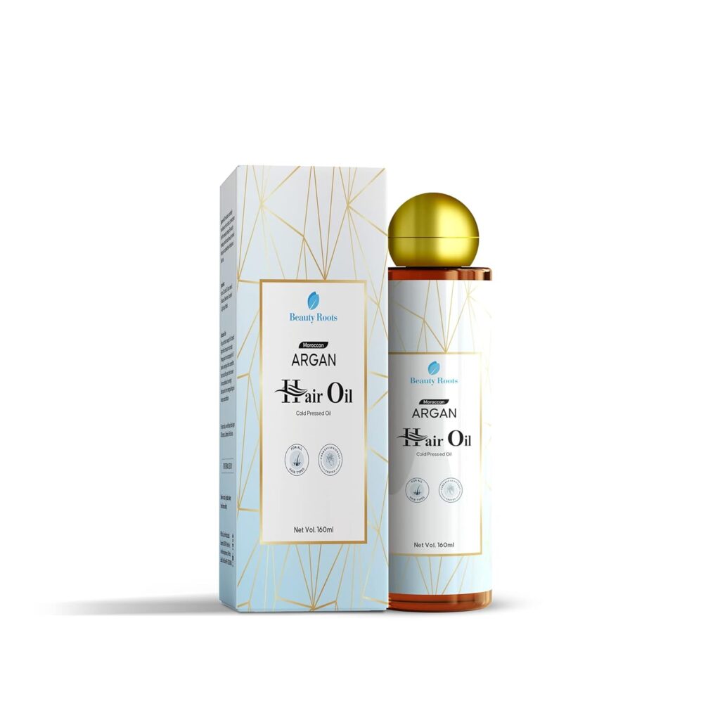 Beauty Roots Argan Hair OIl 160ml | Moroccan Argan Oil, Jojoba oil, Grapeseed oil, Vitamin E | Non-Sticky, Non-Greasy| Prevents Frizz, Split Ends, Breakage | For Men & Women