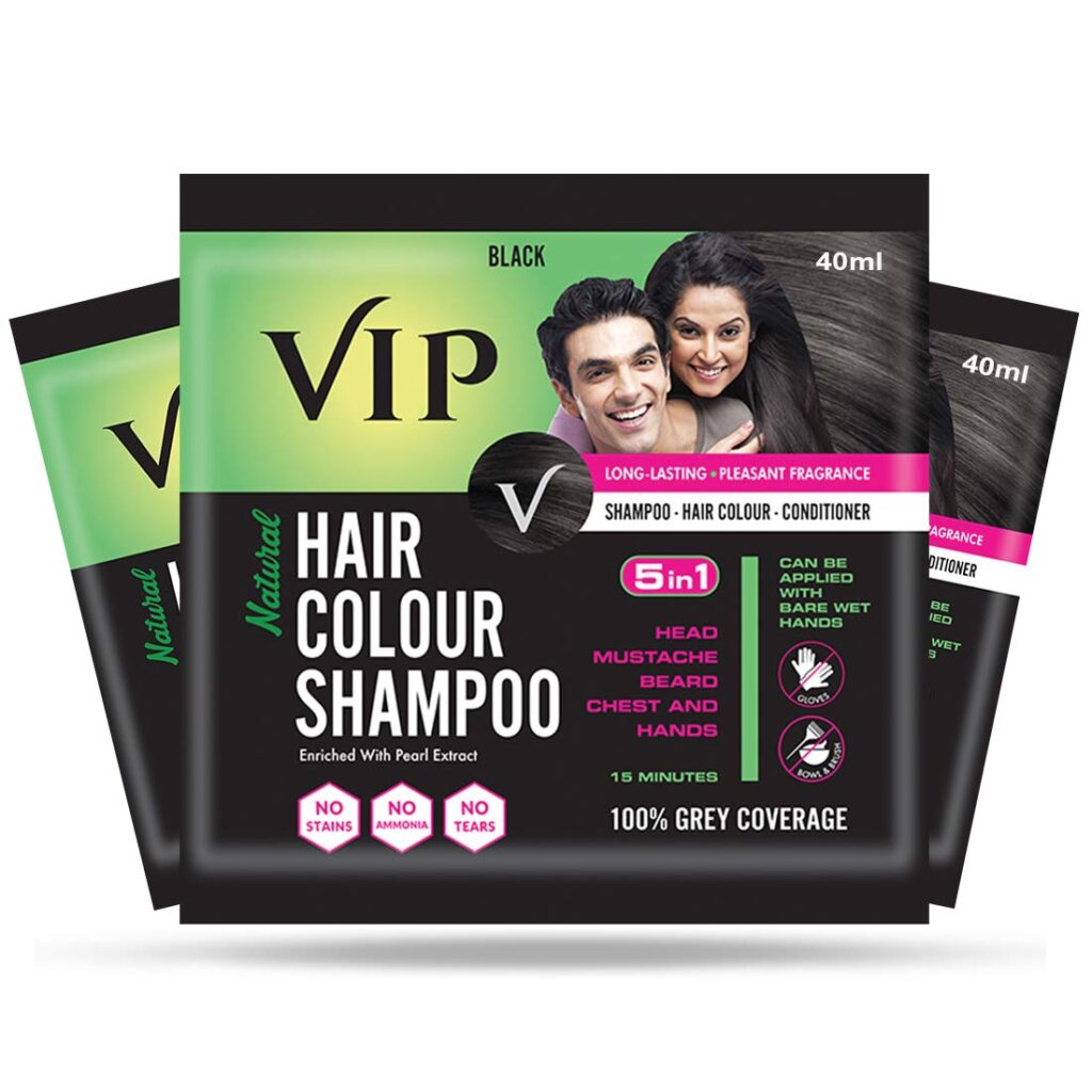 VIP Hair Colour Shampoo Pack (Black, 40 ml (Pack of 3))
