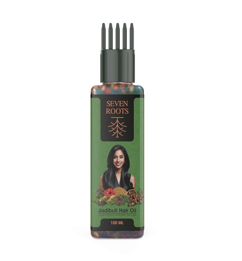 SEVENROOTS Jadi-Buti Ayurvedic Hair Oil – Herbal Hair Growth & Dandruff Control Oil with Comb Applicator (100ml)