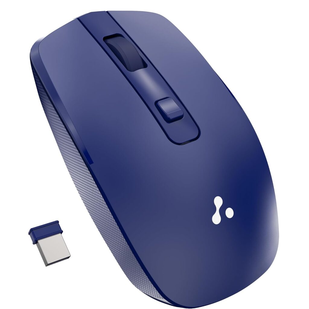 Ambrane Wireless Mouse with 2.4GHz, USB Nano Dongle, Silent Click, Optical Orientation Click Wheel, 4 Buttons, 1600 Adjustable DPI, Both Hand Use, Compatible with PC, Mac, Laptop (Sliq 3, Blue)