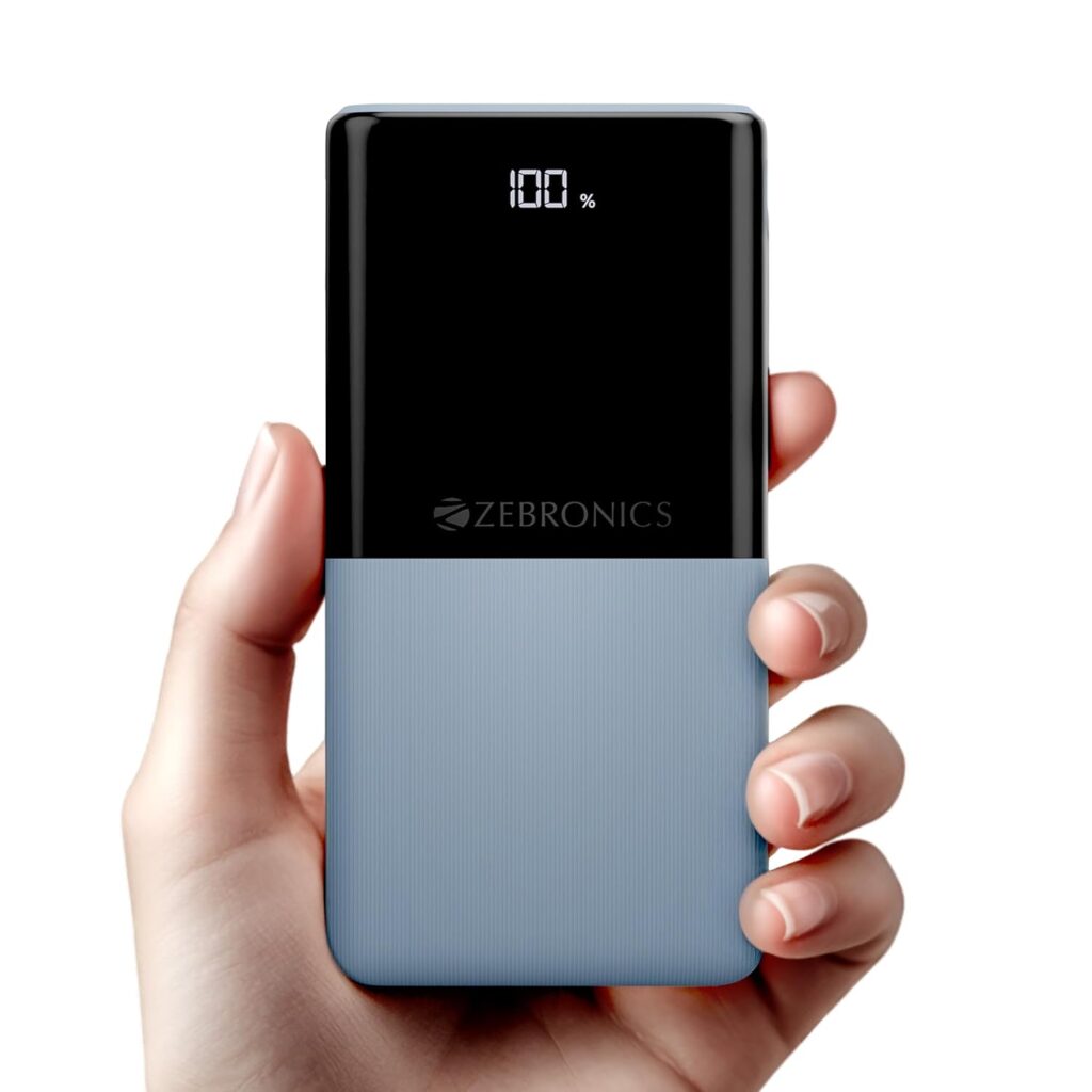 ZEBRONICS 10000 mAh Power Bank | 22.5W Super Fast Charging | PD3.0 (PPS) | Dual Type-C & USB-A | LED Percentage Display | Sleek/Texured Body | for All Mobiles, Tablet, Earbuds, EnergiPod 10R1 (Blue)