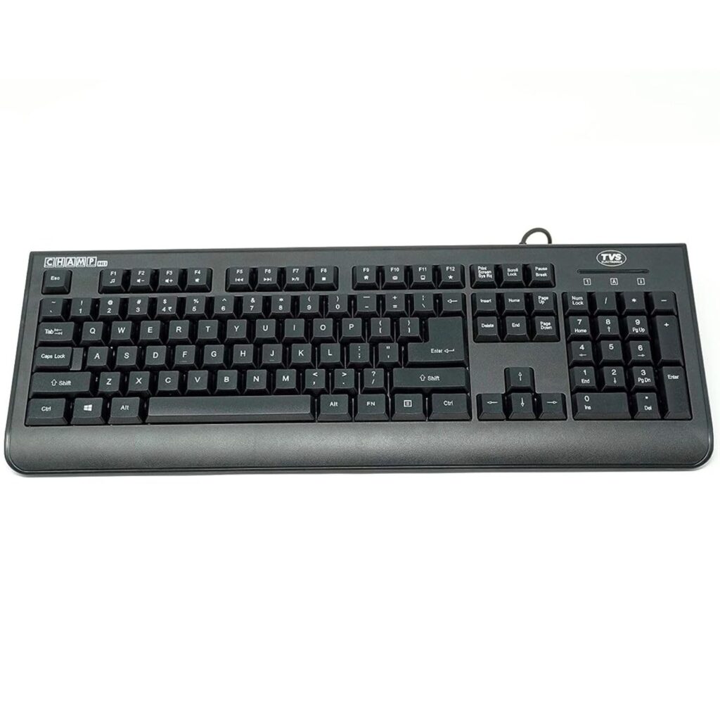 TVS ELECTRONICS Champ Heavy Duty Membrane Wired Keyboard | Array of 104 Keys |Multimedia Functions|Membrane Keys| Compatible|Smooth Handling|Lightweight|Plug|SND Play USB Connectio |Sculpted Key Cap
