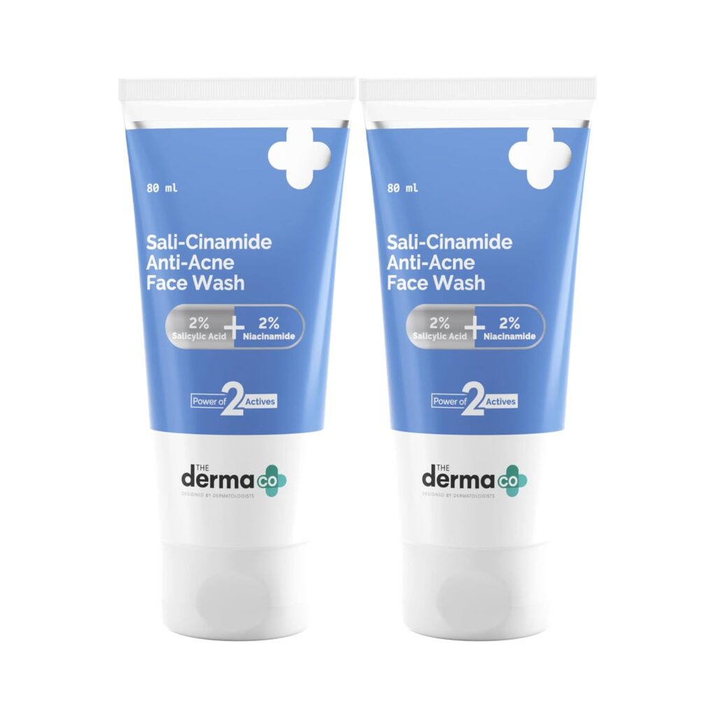 The Derma Co Sali-Cinamide Anti-Acne Face Wash|With 2% Salicylic Acid & 2% Niacinamide I Treats Active Acne & Fades Acne Marks I For Oily & Combination Skin I Power of 2 Actives|For Unisex|80 ml x 2
