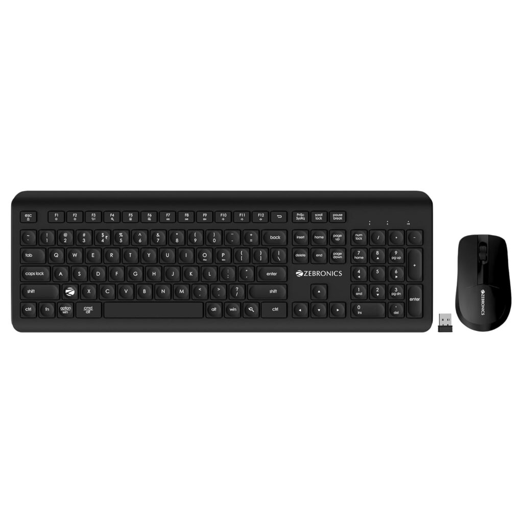 ZEBRONICS Companion 203, 2.4GHz Wireless Keyboard & Mouse Combo, Copilot AI Key, 12 Multimedia Keys, 1600 DPI Mouse, Silent Operation, High Precision Sensor, for Windows & Mac (Black)