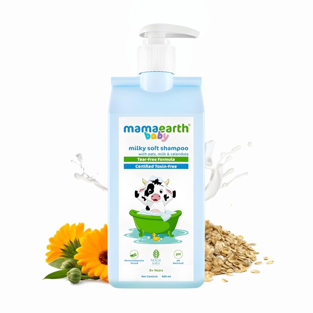 Mamaearth Milky Soft Shampoo For Babies - 400 ml | Infused with Oats, Milk and Calendula | Gently Cleanses Hair, Balances Scalp pH & Makes Hair Soft & Smooth