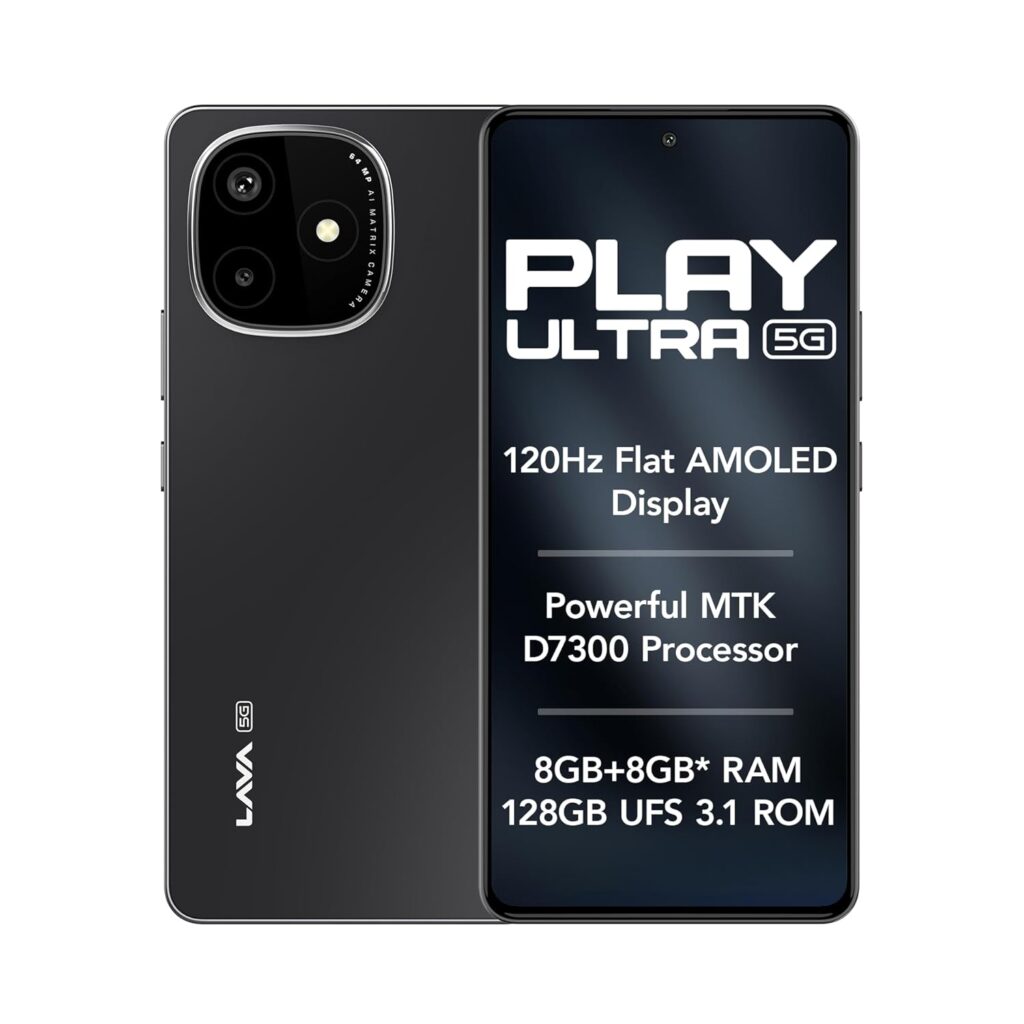 Lava Play Ultra 5G (Arctic Slate, 8+8*GB RAM, 128GB Storage)|MTK D7300 Processor-700K+ Antutu| 6.67" FHD+AMOLED Display | 64MP Camera | UFS 3.1 Storage | 5000mAh Battery-33W fast charging | IP64 Rated