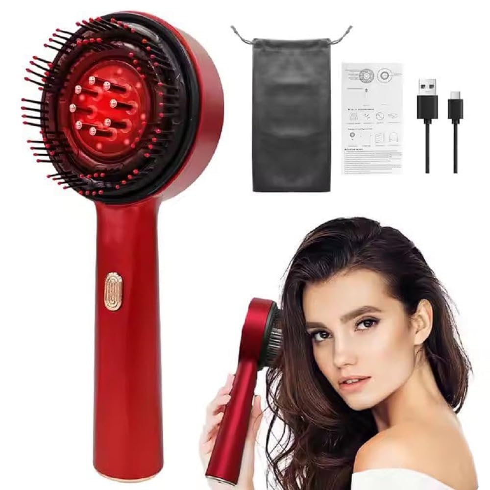Premium Head Scalp Electric Massager 2 IN 1 Hair Oil Applicator Comb, Head & Scalp Massaging Brush, IPX7 Waterproof,Portable Deep Massager For Hair, Massager Machine (Red)