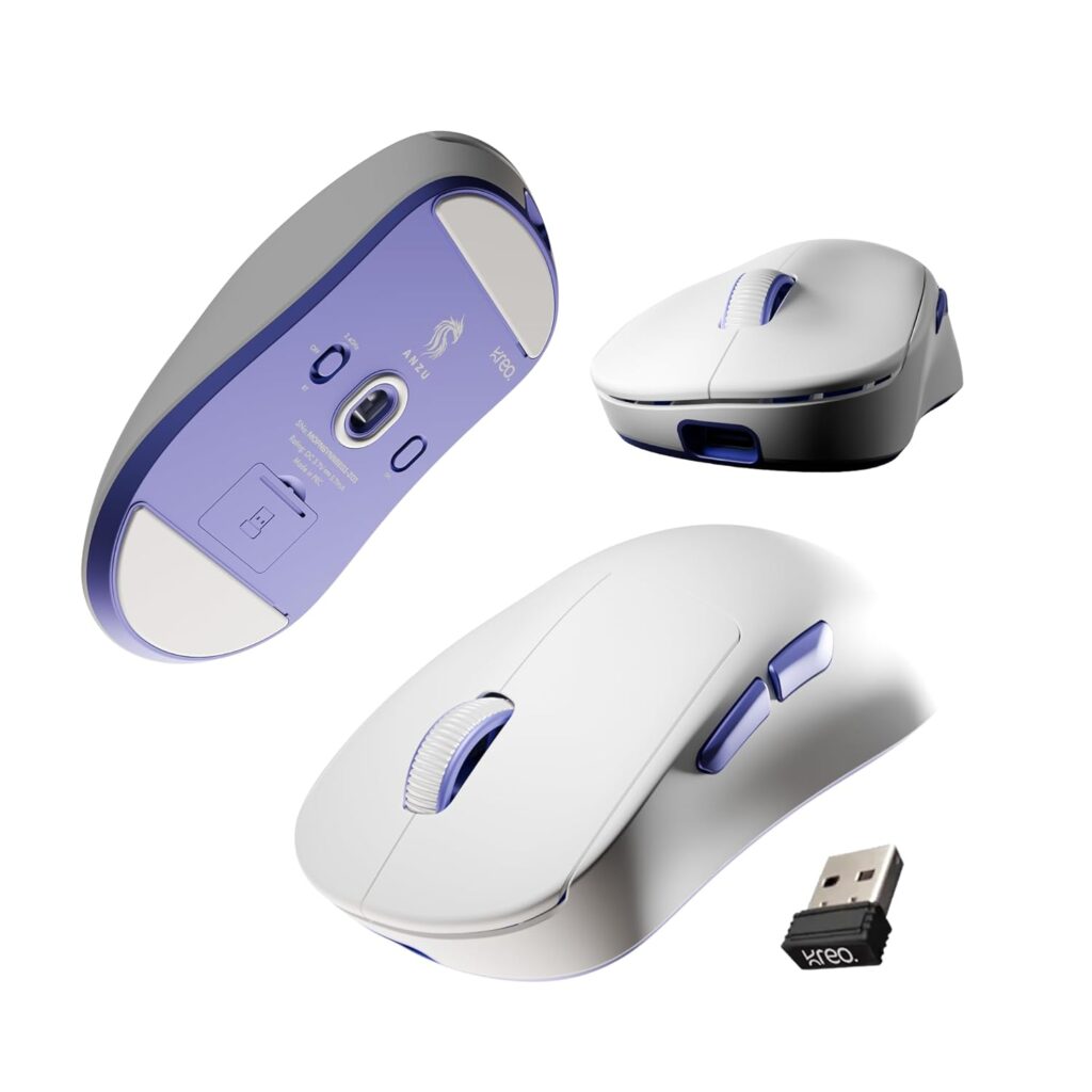 Kreo Anzu Ergonomic Wireless Gaming Mouse | Ultra Light 52g | PixArt PAW3311 12000 DPI Sensor | Triple Mode Connectivity | 80M Huano Switches | 50+ Hr Battery | Web Software | Windows & Mac Support