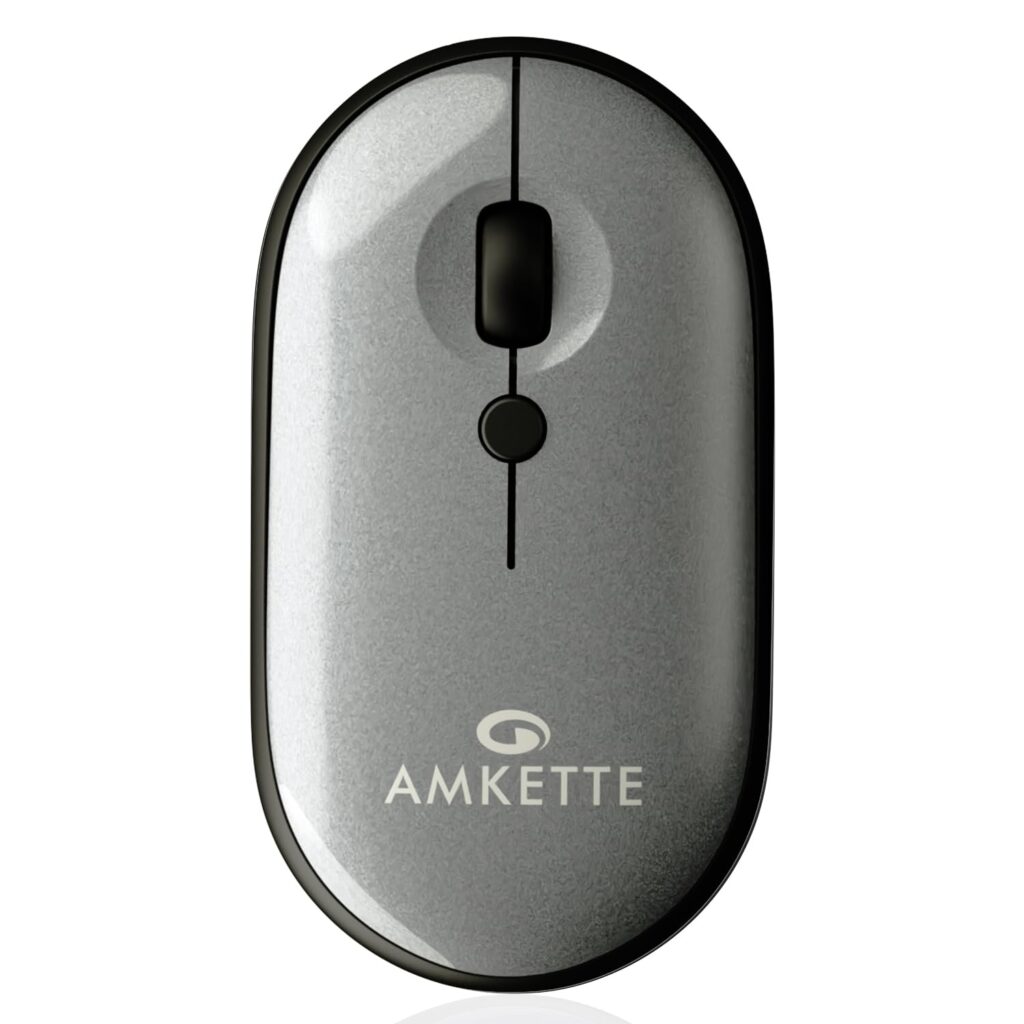 Amkette Hush Pro Byte Bluetooth Mouse | BT 5.3 & USB 2.4 GHz Wireless Connectivity | Easily Accessible Device Switch Button | Adjustable DPI Up to 1600 | Silent Clicks | Power Saving Features | Grey