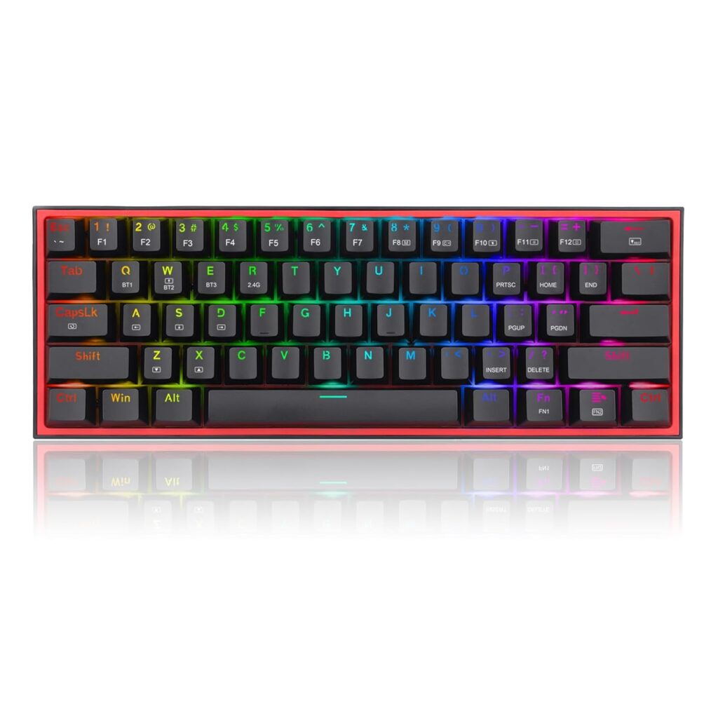 Redragon K616 Fizz PRO 60% 3-Mode Wired, 2.4Ghz Wireless, Bluetooth Mechanical Gaming Keyboard, 61 Keys Compact w/Black Colour Keycaps, Linear Red Switch, pro Drive/Software Supported
