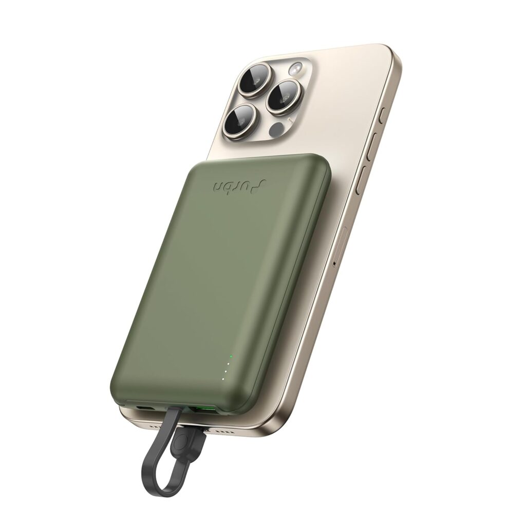 URBN 10000mAh 22.5W Slimmest Magnetic Power Bank | Built-in USB-C Cable | Super Fast Charge & Recharge | Triple Output | Strong Magnetic Hold | 1 Year Replacement Warranty | (Camo)