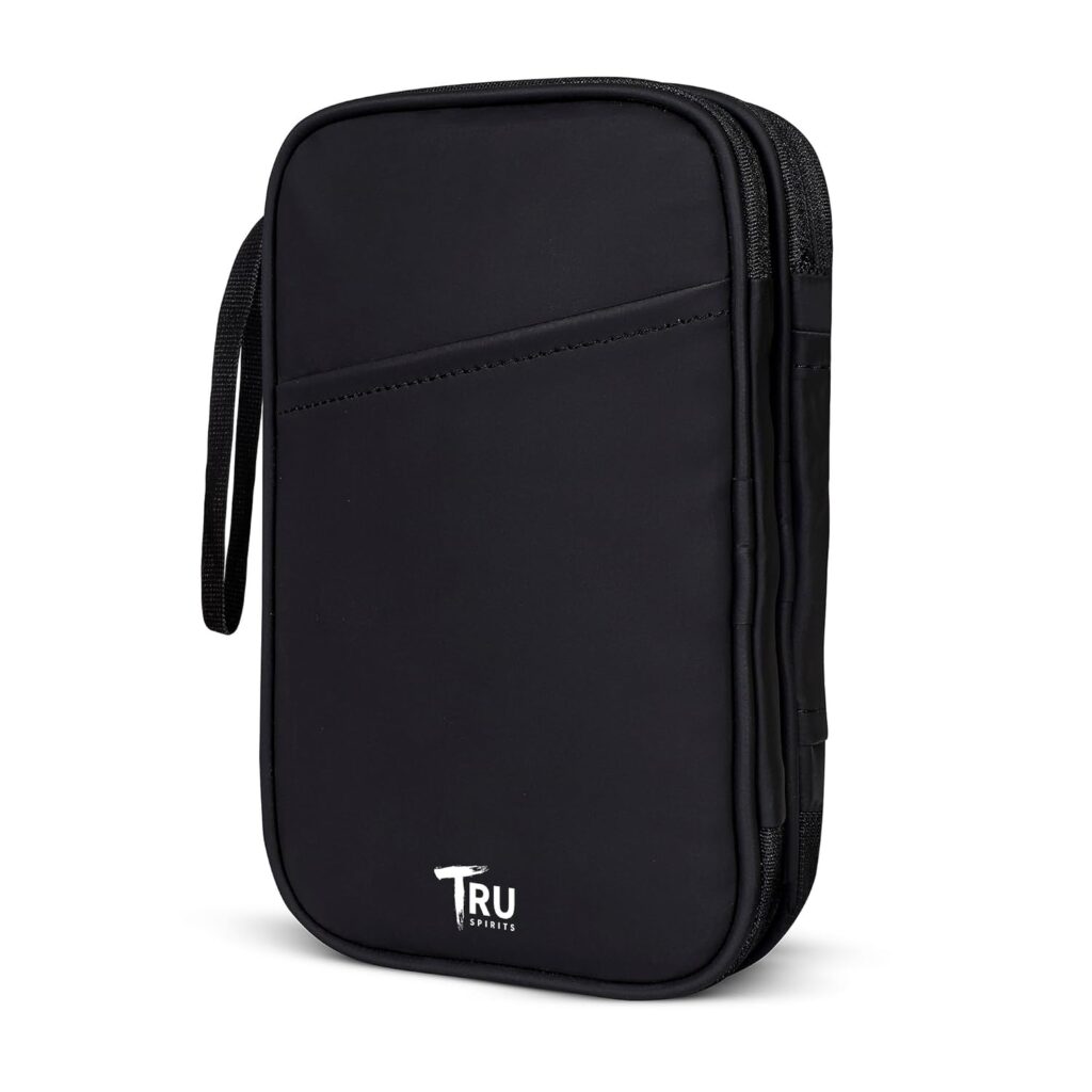 TRU SPIRITS Portable Storage Organizer for USB Cable, Earphone, Power Bank, Charger, Hard Disk & Digital Gadgets, Travel Electronics Organizer Pouch with Mesh Pockets, Digital Accessories Case Black