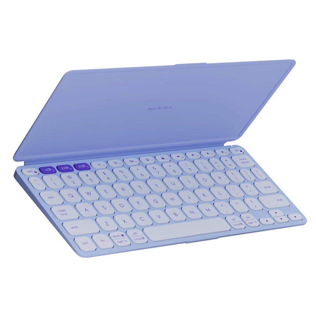 Logitech Keys-to-Go 2 Portable Bluetooth Keyboard for Tablet with Built-in Cover, Slim and Compact Wireless Keyboard for Windows, Android, Linux, iPad, iPhone, Mac, Apple TV - Lilac