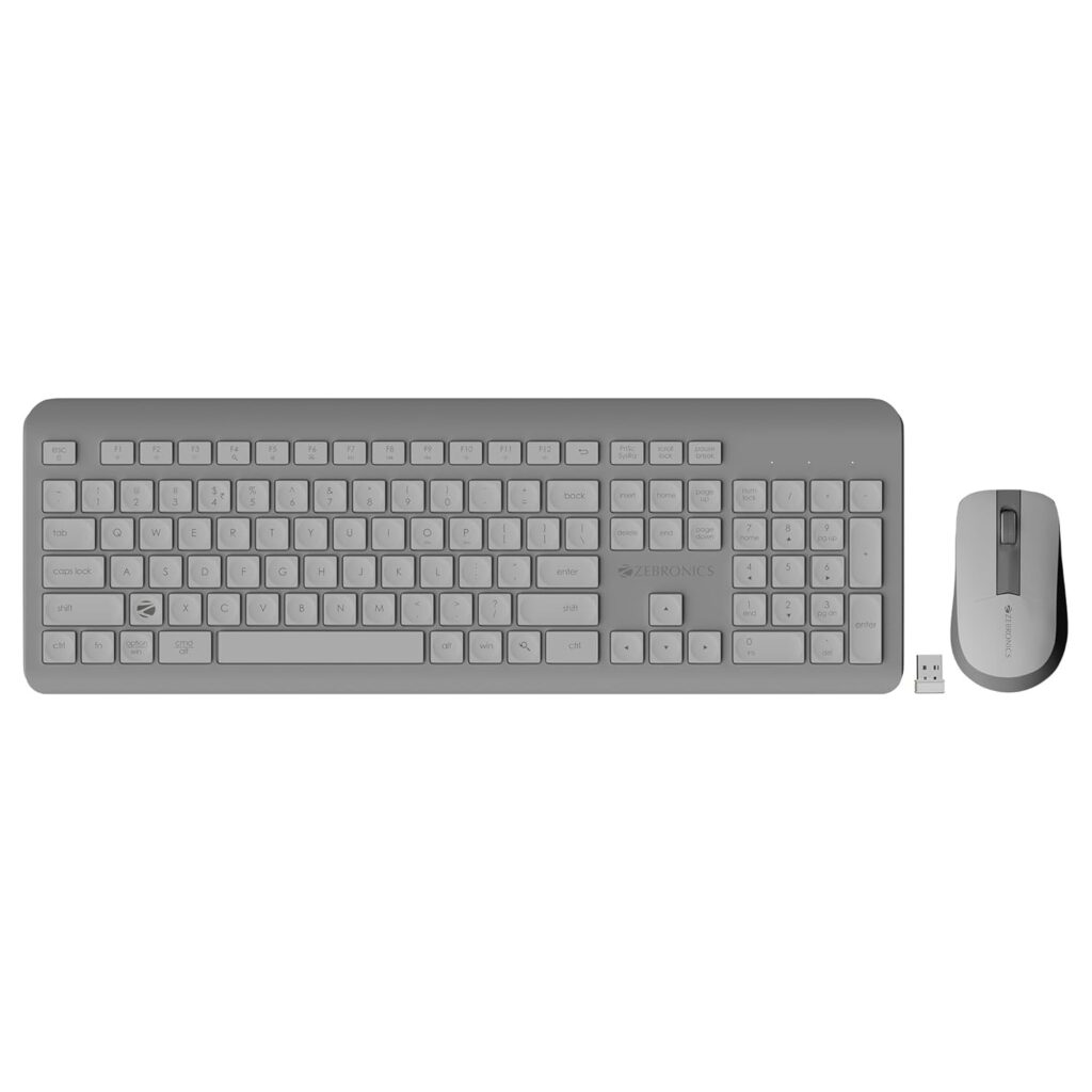 ZEBRONICS Companion 203, 2.4GHz Wireless Keyboard & Mouse Combo, Copilot AI Key, 12 Multimedia Keys, 1600 DPI Mouse, Silent Operation, High Precision Sensor, for Windows & Mac (White+Grey)