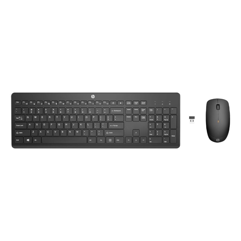 HP 230 Black Chicklet Wireless USB Keyboard and Mouse Set with 2.4GHz Wireless Connection and 12 Function Keys/ 16 Months Battery Life/ 1600 dpi/Black (18H24AA)