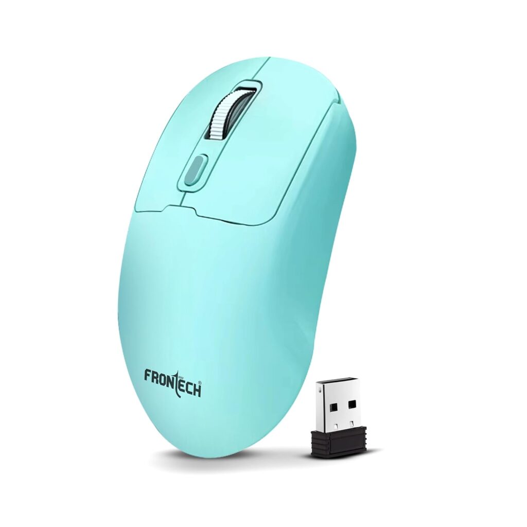 FRONTECH MS-0058G Dual Mode Wireless Mouse | 2.4GHz | 1600 DPI | Bluetooth 5.0 | Ergonomic 4-Button Optical Mouse | Windows, Mac, Android Devices | Sky