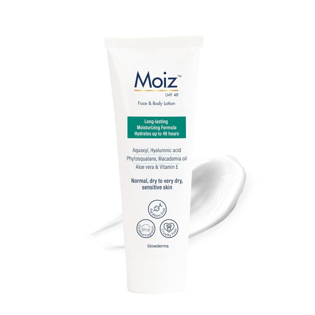 Moiz LMF 48 Lotion | 48 Hour Long-Lasting Moisturizer | Formulated with 17 Moisturizers | Non-Comedogenic | Paraben & Cruelty-Free - 75ml
